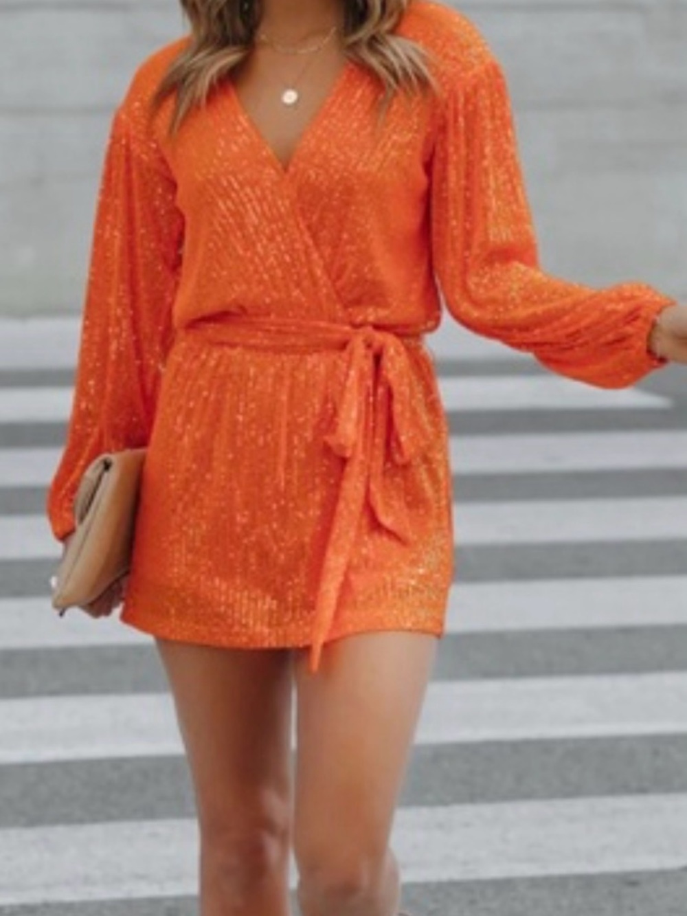 Vici Orange Sequin Wrap Mini Dress